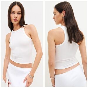 NWOT Reformation Eddis Ribbed White Gold Hoop Tank Top Sz L